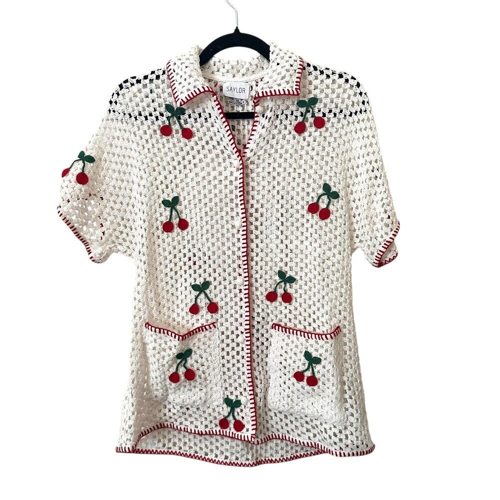 Saylor Blithe Cherry Crochet Short Set White Small - image 3